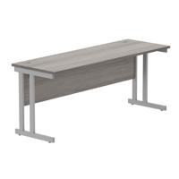 Office Rectangular Desk With Steel Double Upright Cantilever Frame 1800X600 Alaskan Grey Oak/Silver