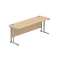 Office Rectangular Desk with Steel Double Upright Cantilever Frame (FSC) 1800X600 Canadian Oak/Silver