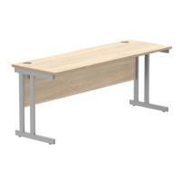 Office Rectangular Desk With Steel Double Upright Cantilever Frame 1800X600 Canadian Oak/Silver