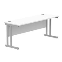 Office Rectangular Desk With Steel Double Upright Cantilever Frame 1800X600 Arctic White/Silver