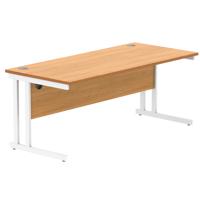 Office Rectangular Desk With Steel Double Upright Cantilever Frame 1800X800 Norwegian Beech/White