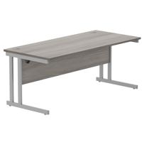 Office Rectangular Desk With Steel Double Upright Cantilever Frame 1800X800 Alaskan Grey Oak/Silver