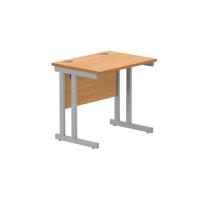 Office Rectangular Desk With Steel Double Upright Cantilever Frame 800X600 Norwegian Beech/Silver