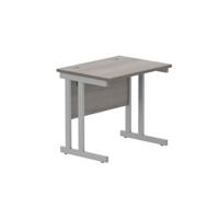 Office Rectangular Desk With Steel Double Upright Cantilever Frame 800X600 Alaskan Grey Oak/Silver