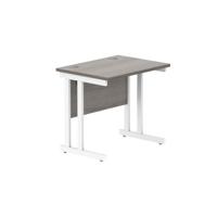 Office Rectangular Desk With Steel Double Upright Cantilever Frame 800X600 Alaskan Grey Oak/White