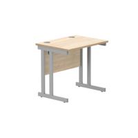 Office Rectangular Desk With Steel Double Upright Cantilever Frame 800X600 Canadian Oak/Silver
