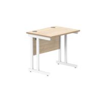 Office Rectangular Desk With Steel Double Upright Cantilever Frame 800X600 Canadian Oak/White