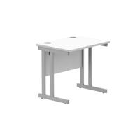Office Rectangular Desk With Steel Double Upright Cantilever Frame 800X600 Arctic White/Silver