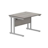 Office Rectangular Desk with Steel Double Upright Cantilever Frame (FSC) 800X800 Alaskan Grey Oak/Silver