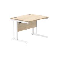 Office Rectangular Desk With Steel Double Upright Cantilever Frame 800X800 Canadian Oak/White