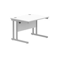 Office Rectangular Desk with Steel Double Upright Cantilever Frame (FSC) 800X800 Arctic White/Silver