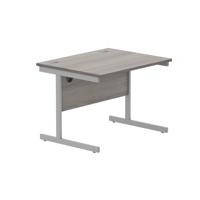 Office Rectangular Desk With Steel Single Upright Cantilever Frame 800X800 Alaskan Grey Oak/Silver