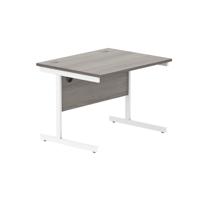 Office Rectangular Desk With Steel Single Upright Cantilever Frame 800X800 Alaskan Grey Oak/White