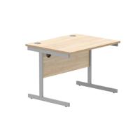 Office Rectangular Desk With Steel Single Upright Cantilever Frame 800X800 Canadian Oak/Silver