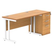 Double Upright Rectangular Desk + Desk High Pedestal  1200X600 Norwegian Beech/White