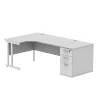 Double Upright Left Hand Radial Desk + Desk High Pedestal  800mm Deep Pedestal 1600X1200 Arctic White/White