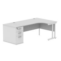 Double Upright Right Hand Radial Desk + Desk High Pedestal  800mm Deep Pedestal 1600X1200 Arctic White/White