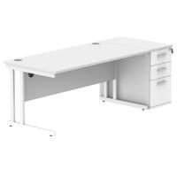 Double Upright Rectangular Desk + Desk High Pedestal  1600X800 Arctic White/White