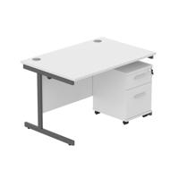 Single Upright Rectangular Desk + 2 Drawer Mobile Under Desk Pedestal (FSC) 1200 X 800 Arctic White/Graphite