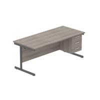 Office Rectangular Desk with Steel Single Upright Cantilever Legs + 3 Drawer Fixed Pedestal  1800X800 Alaskan Grey Oak/Graphite
