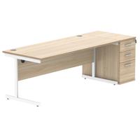 Single Upright Rectangular Desk + Desk High Pedestal (FSC) 1800 X 800 Canadian Oak/White