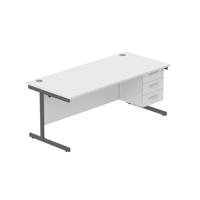 Office Rectangular Desk with Steel Single Upright Cantilever Legs + 3 Drawer Fixed Pedestal (FSC) 1800X800 Arctic White/Graphite