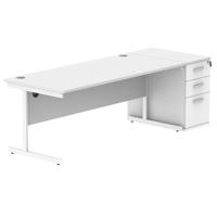 Single Upright Rectangular Desk + Desk High Pedestal  1800 X 800 Arctic White/White