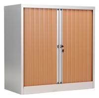 Bisley Essentials Steel Side Open Tambour 1015mm High Matching Shutter Doors Beech/Silver