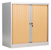 Bisley Essentials Steel Side Open Tambour 1015mm High Matching Shutter Doors Oak/Silver