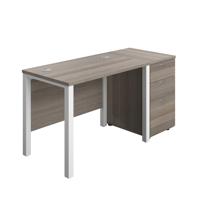 Goal Post Rectangular Desk + 3 Drawer Desk High Pedestal 1000x600 Grey oak/White