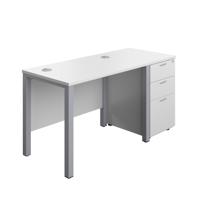 Goal Post Rectangular Desk + 3 Drawer Desk High Pedestal 1000x600 White/Silver