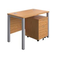 Goal Post Rectangular Desk + 2 Drawer Mobile Pedestal 1000x600 Nova oak/Silver