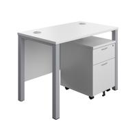 Goal Post Rectangular Desk + 2 Drawer Mobile Pedestal 1000x600 White/Silver
