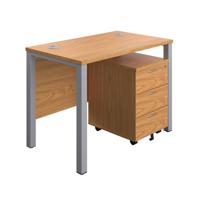 Goal Post Rectangular Desk + 3 Drawer Mobile Pedestal 1000x600 Nova oak/Silver