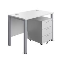 Goal Post Rectangular Desk + 3 Drawer Mobile Pedestal 1000x600 White/Silver