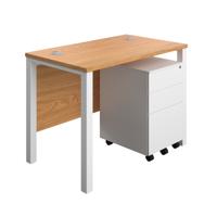 Goal Post Rectangular Desk + 3 Drawer Steel Pedestal 1000x600 Nova oak/White