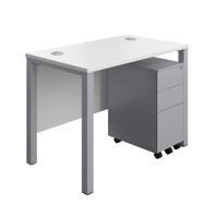 Goal Post Rectangular Desk + 3 Drawer Slimline Steel Pedestal 1000x600 White/Silver
