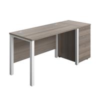 Goal Post Rectangular Desk + 3 Drawer Desk High Pedestal 1200x600 Grey oak/White