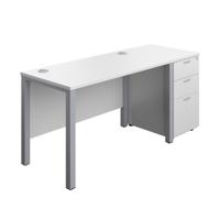 Goal Post Rectangular Desk + 3 Drawer Desk High Pedestal 1200x600 White/Silver