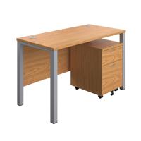 Goal Post Rectangular Desk + 2 Drawer Mobile Pedestal 1200x600 Nova oak/Silver