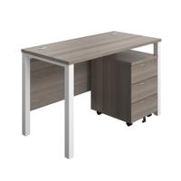 Goal Post Rectangular Desk + 3 Drawer Mobile Pedestal 1200x600 Grey oak/White