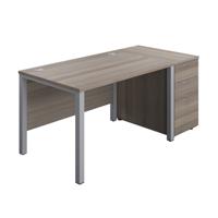 Goal Post Rectangular Desk + 3 Drawer Desk High Pedestal 1200x800 Grey oak/Silver