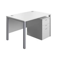Goal Post Rectangular Desk + 3 Drawer High Mobile Pedestal 1200x800 White/Silver