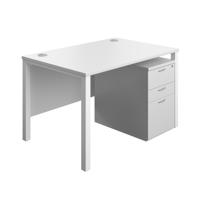 Goal Post Rectangular Desk + 3 Drawer High Mobile Pedestal 1200x800 White/White