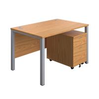 Goal Post Rectangular Desk + 2 Drawer Mobile Pedestal 1200x800 Nova oak/Silver