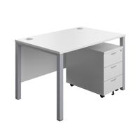 Goal Post Rectangular Desk + 3 Drawer Mobile Pedestal 1200x800 White/Silver