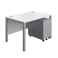 Goal Post Rectangular Desk + 3 Drawer Steel Pedestal 1200x800 White/Silver