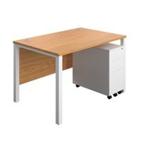 Goal Post Rectangular Desk + 3 Drawer Slimline Steel Pedestal 1200x800 Nova oak/White