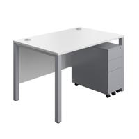 Goal Post Rectangular Desk + 3 Drawer Slimline Steel Pedestal 1200x800 White/Silver