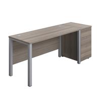 Goal Post Rectangular Desk + 3 Drawer Desk High Pedestal 1400x600 Grey oak/Silver